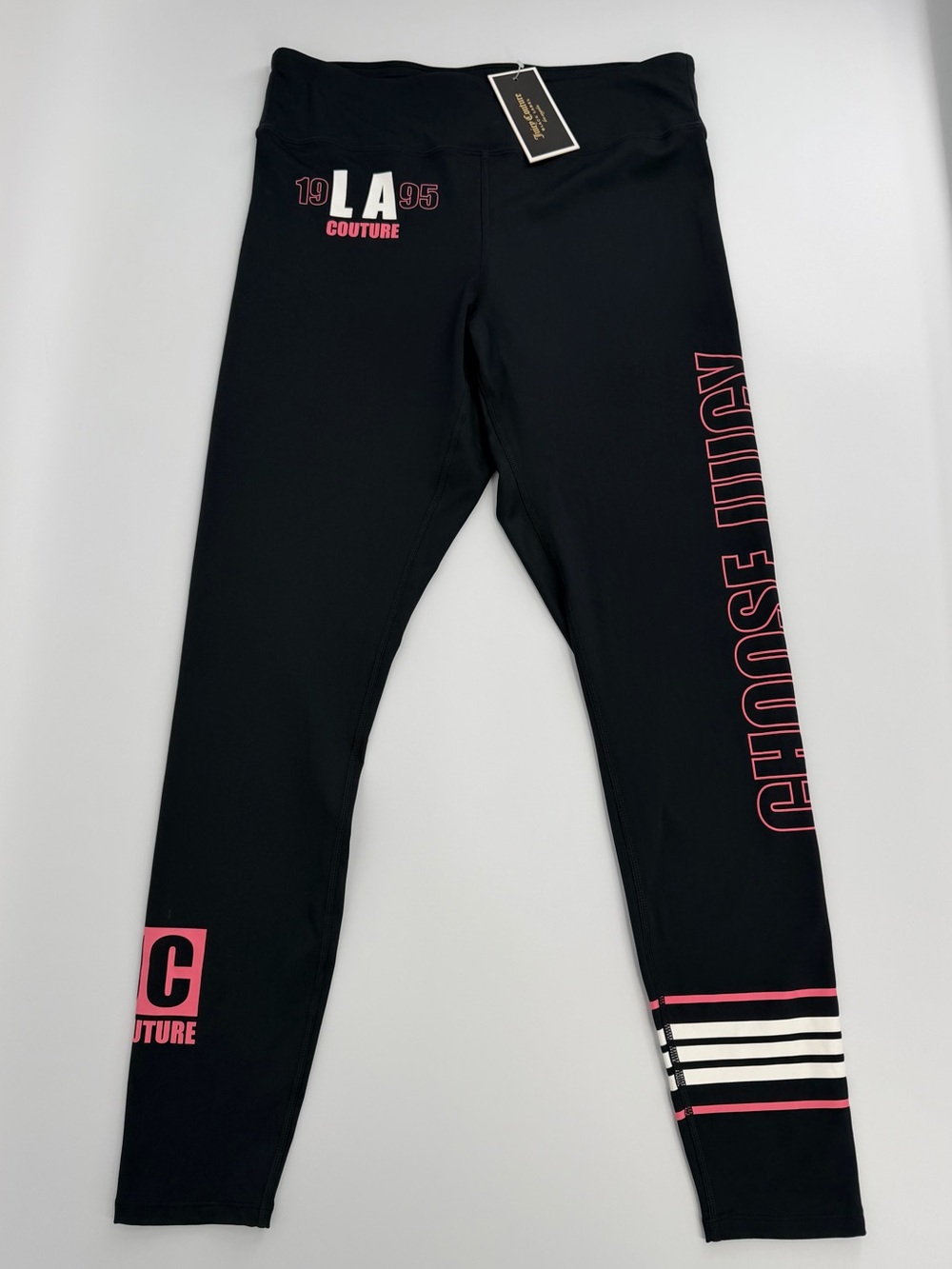 Juicy Couture Black Label High Rise Leggings Black Pink Logo Women’s M NWT